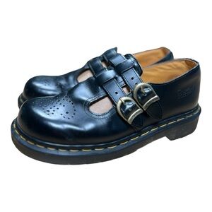 🏴󠁧󠁢󠁥󠁮󠁧󠁿 Vintage Black MIE Dr. Martens T-Strap Square Toe Mary Jane UK 6